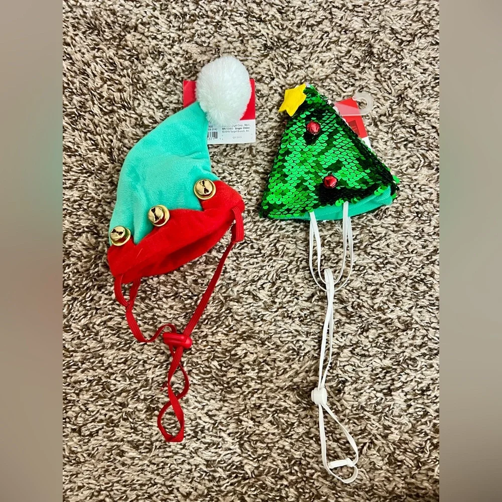 2 NWT Festive Elf and Christmas Tree Dog Hats